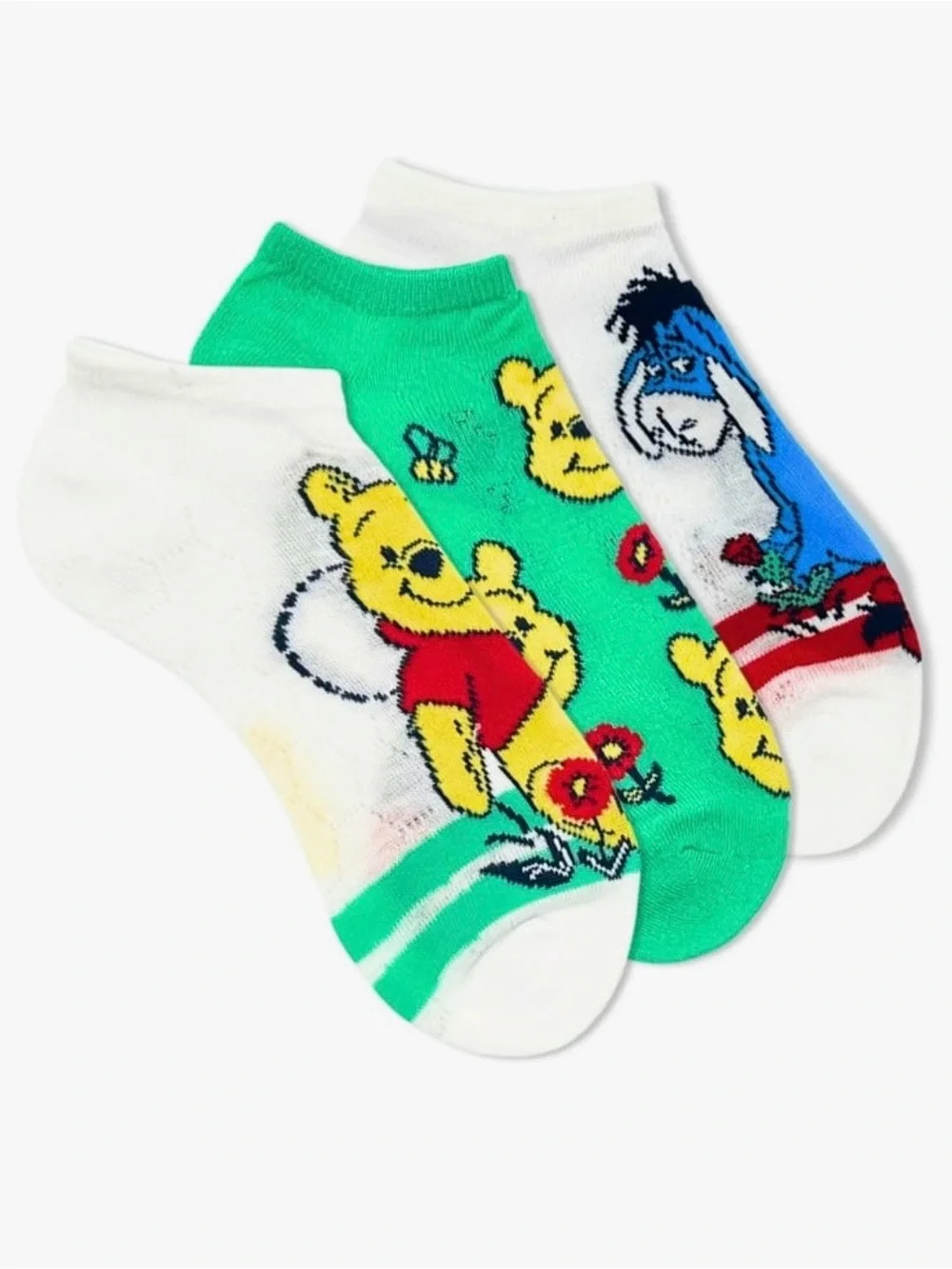 🌶️$5🌶️ NEW DISNEY Winnie the Pooh No-Show Socks 3-Pack Shoe Size 4-10 Women's